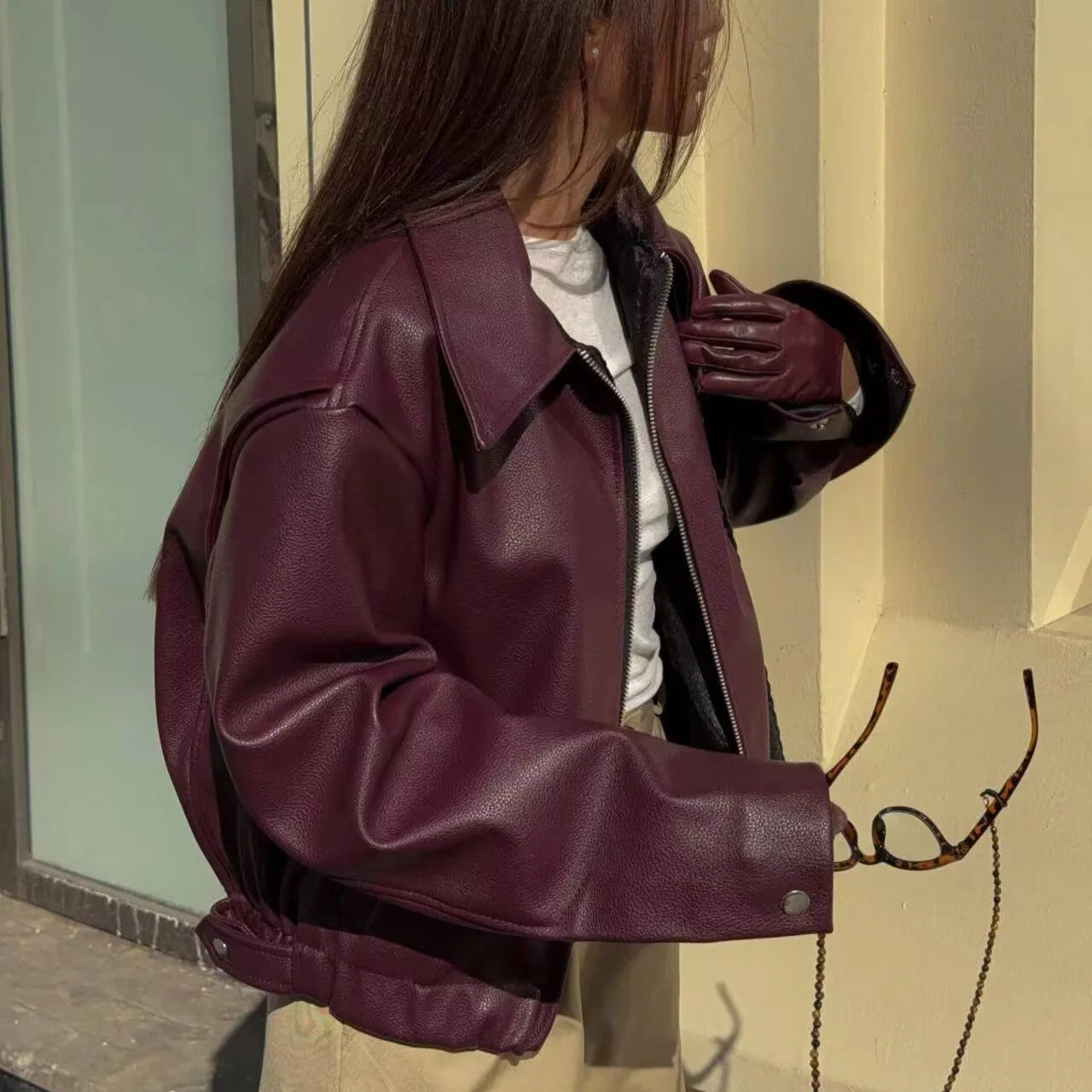 Moto Biker Zipper Long Sleeve Jacket