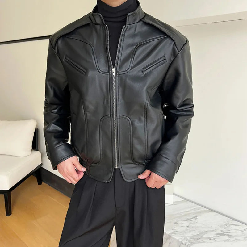 Standing Collar PU Leather Jacket