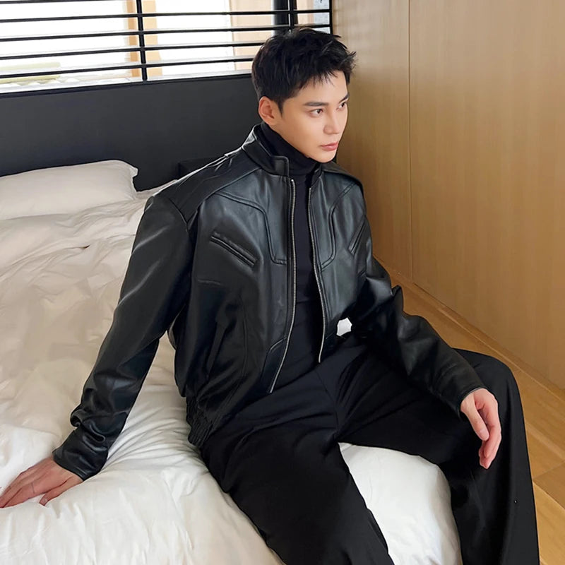 Standing Collar PU Leather Jacket