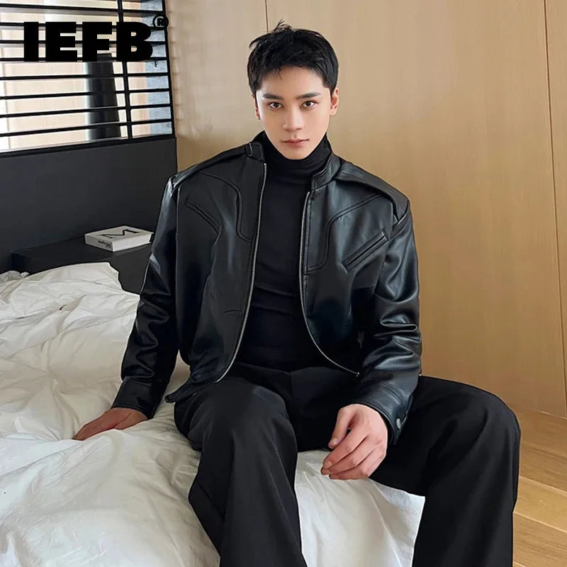 Standing Collar PU Leather Jacket