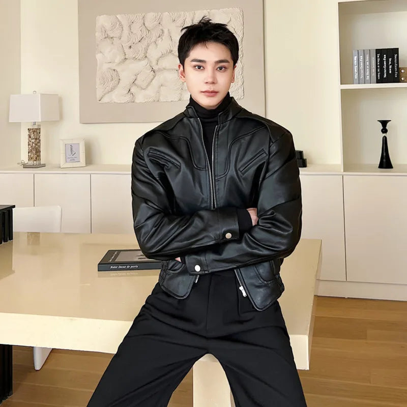 Standing Collar PU Leather Jacket