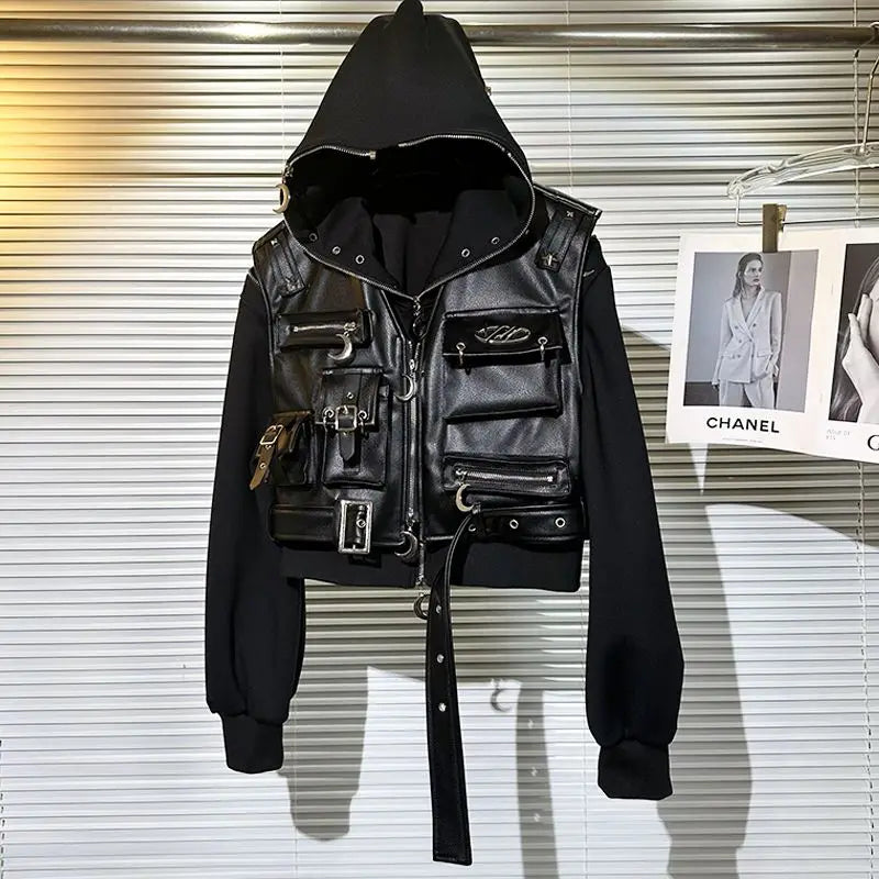 Harajuku Zipper Rivet PU Leather Jacket