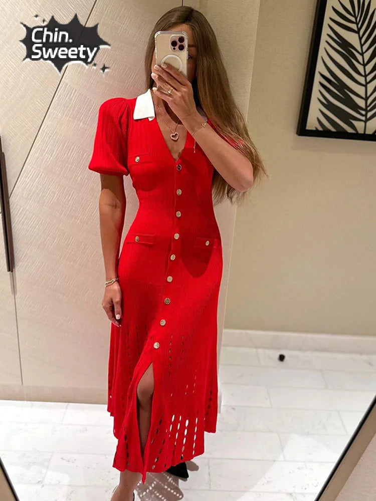 Hollow Out Women Knitted Long Dress