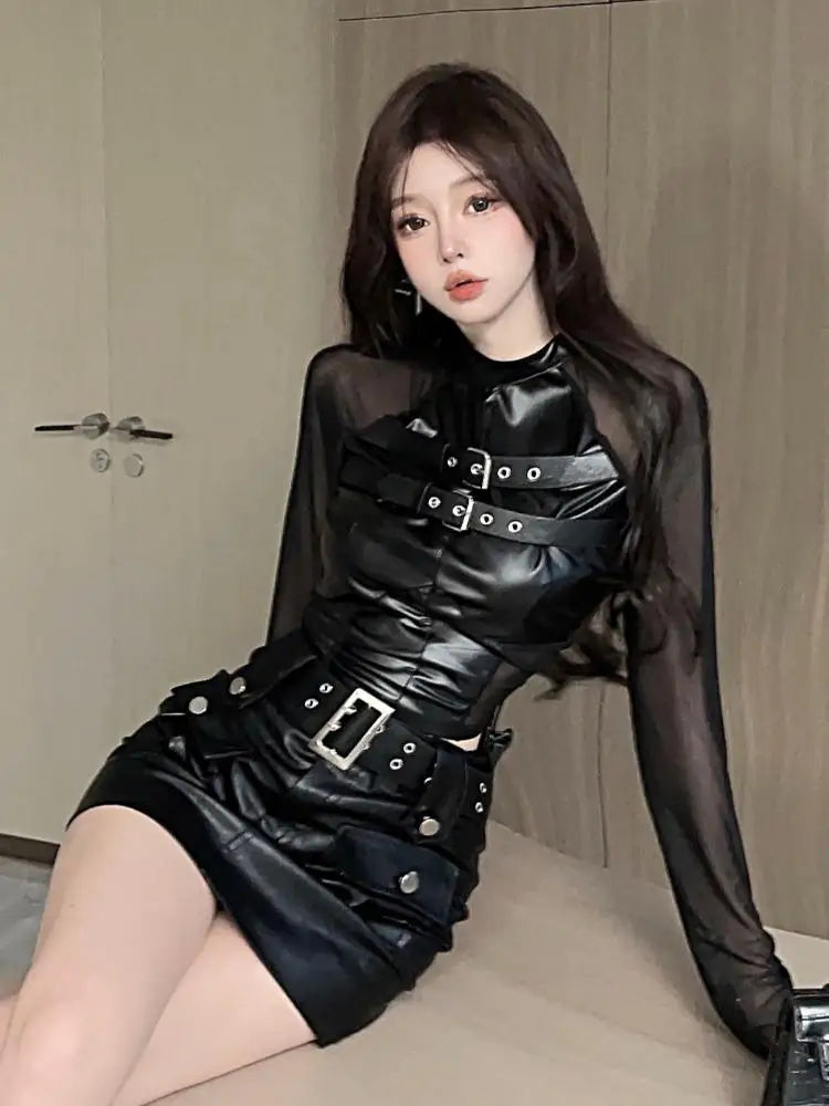 Black Sweet Cool Two Piece Leather