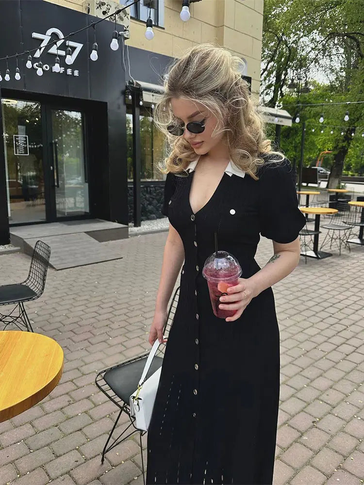 Hollow Out Women Knitted Long Dress