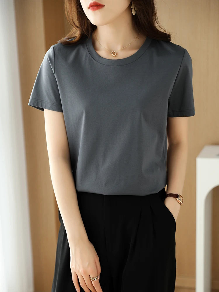 Mercerized Cotton Women Silk T-shirts