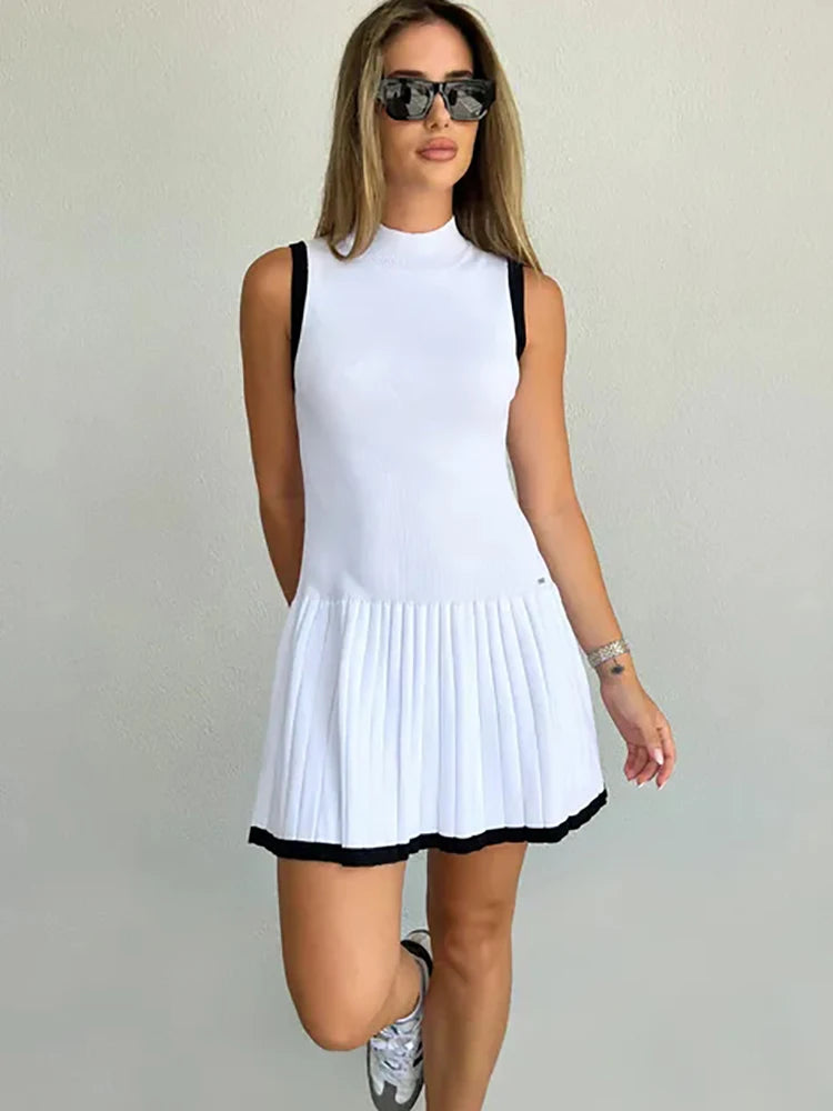 Round Neck Pleated Women Dress