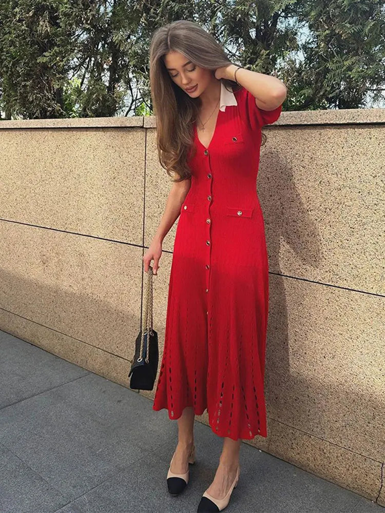 Hollow Out Women Knitted Long Dress