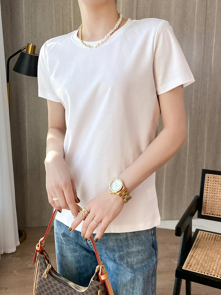 Mercerized Cotton Women Silk T-shirts